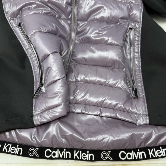 Calvin Klein Womens Purple and Black Mixed Media Hooded Puffer Jacket Size M NWT - Picture 15 of 15